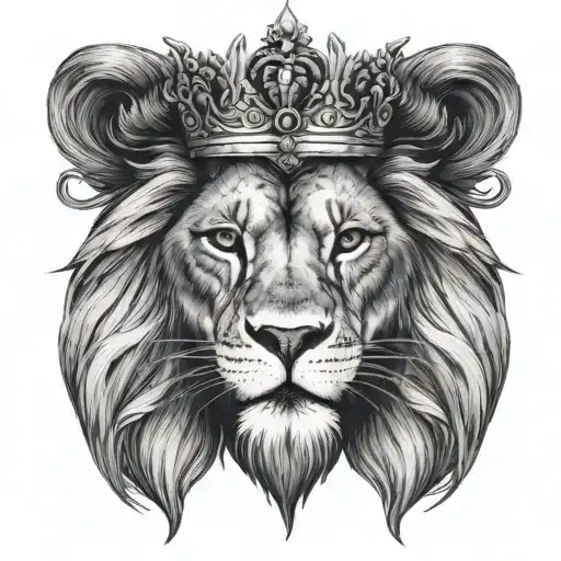 Lion Looking Straight On With Crown And Scar On The Eye That Looks Like A Cross