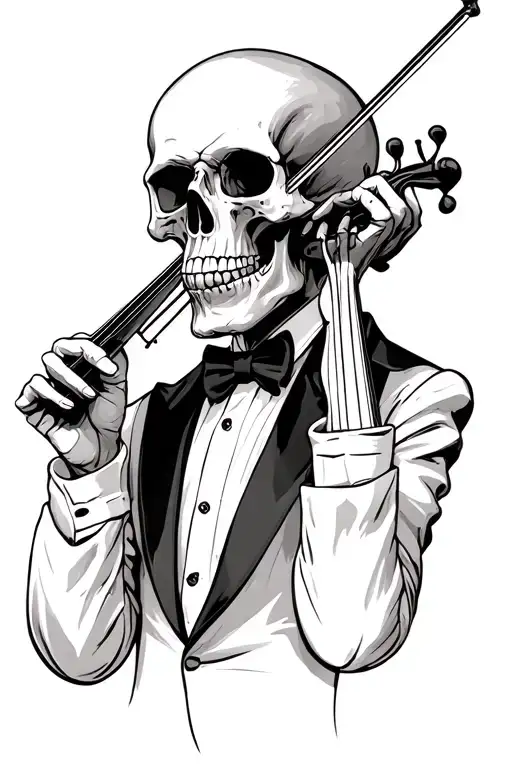 Full Body Skull Wearing Tuxedo And Playing A Violin