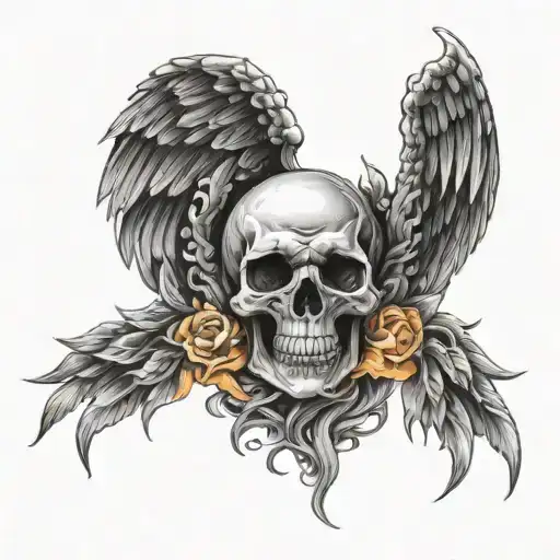 Skull Angel Wings In Fire