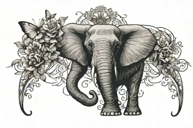 Christian Cross And Elephant And Butterfly