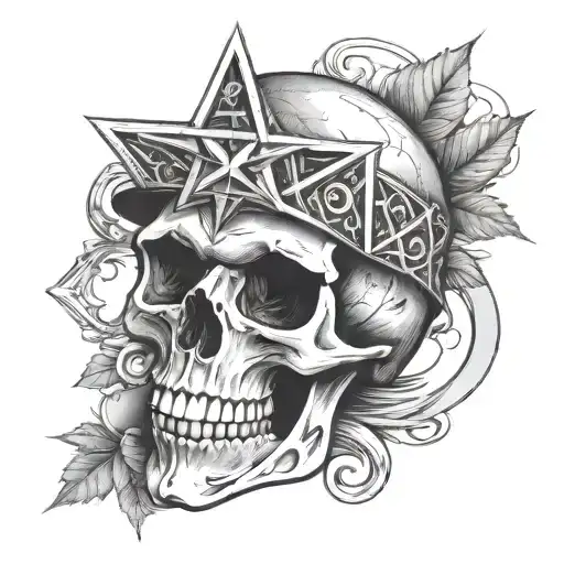 Skull With Nt And Six Point Star Incorporated In Design