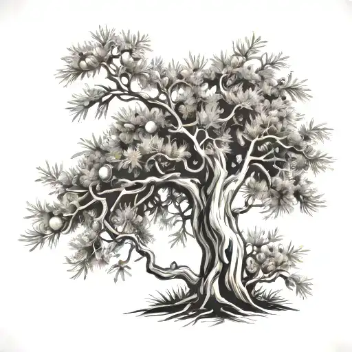 Cedar Tree With Olive Branches Around It Tattoo