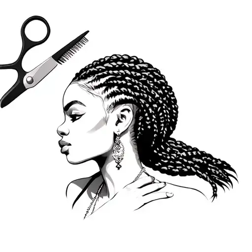 Black Women With Braids Comb Brush Scissors