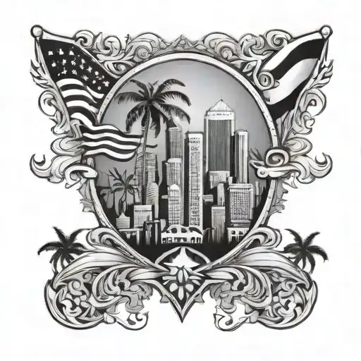 Miami Skyline Cuban Flag
