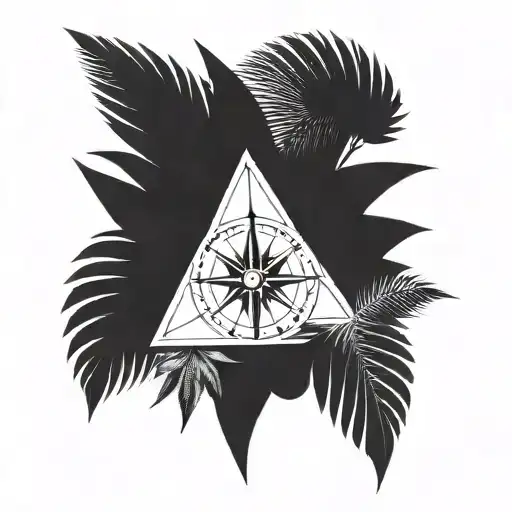 A Compass Rose Design With Palm Tree Leaves As The Cardinal Directions
