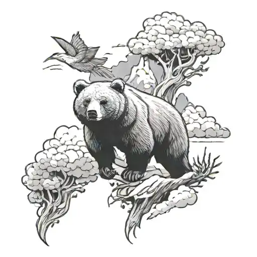 Sleeve With Small Bear Clouds Lightening Mountains Birds