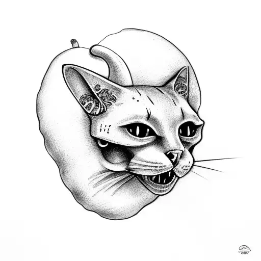 Cat Skull With Mushrooms Growing From It