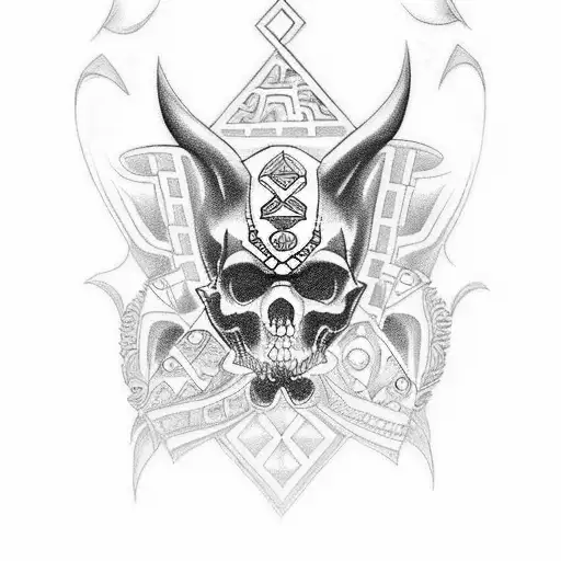 Design A Tattoo That Incorporates The Symbols Of Gang Life And Aztec Art In A Black-grey Style