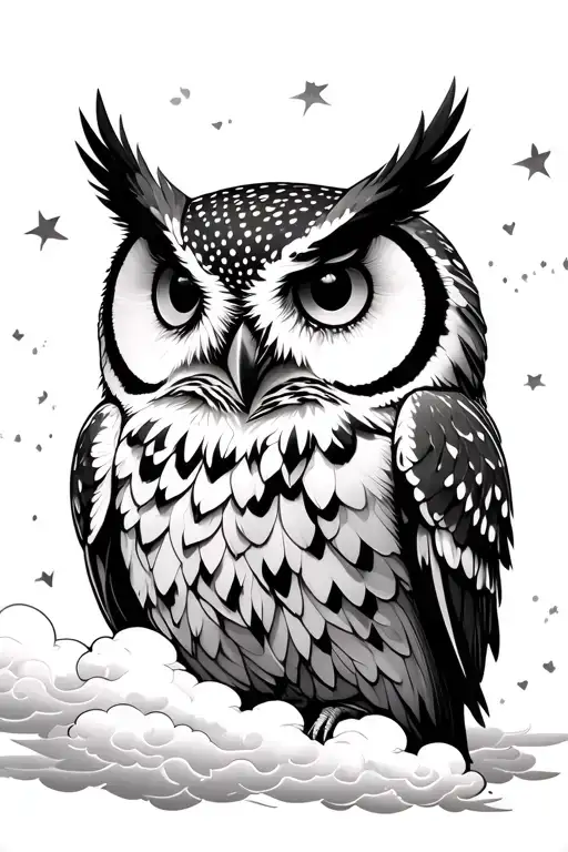 Sweet Owl Surrounded By Clouds