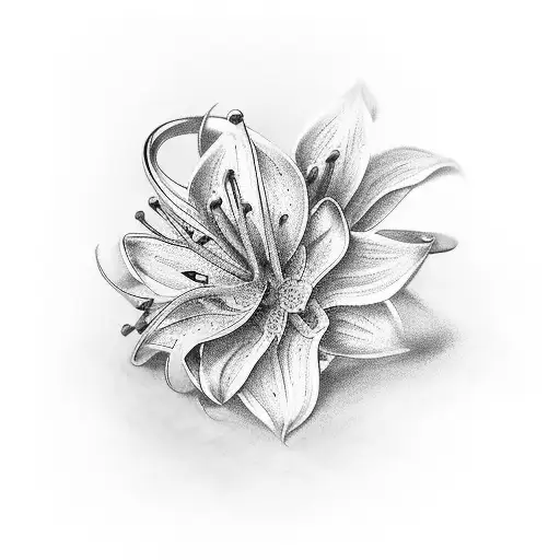 Wedding Rings On Stem Of Stargazer Lillies