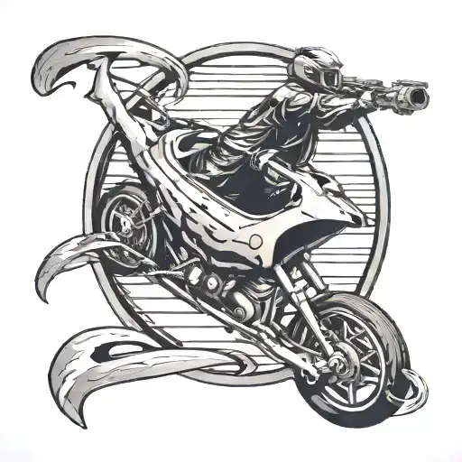 A Black-grey Tattoo Of A Race Car Speeding Down A Musical Staff