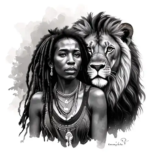 African Woman With Lions And Bob Marley