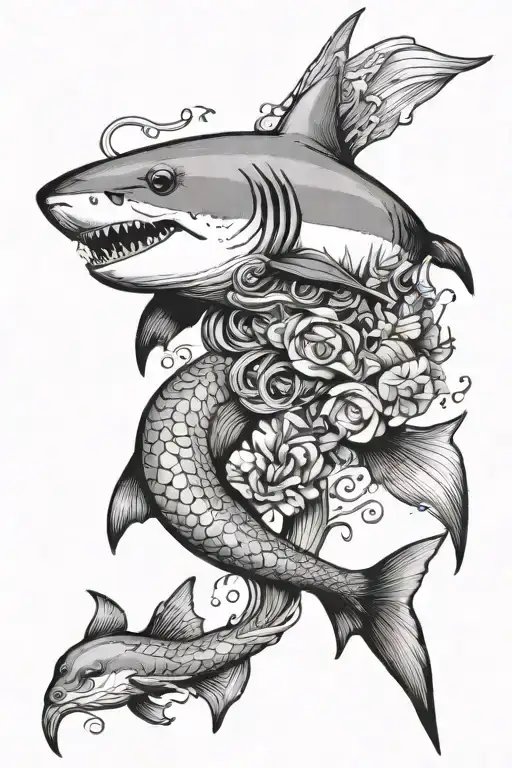 Combine A Shark And Mermaid Swimming