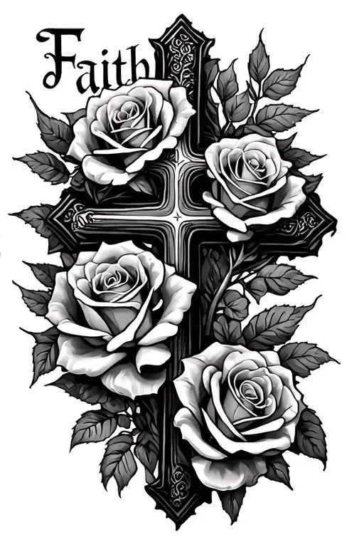 Roses A Cross And The Word Faith