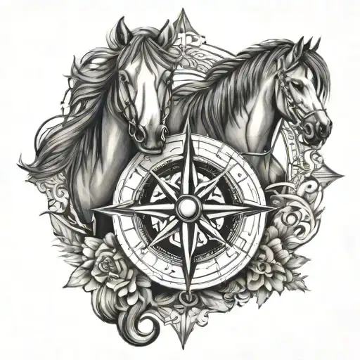 A Compass Rose With A Horses Head At The Center