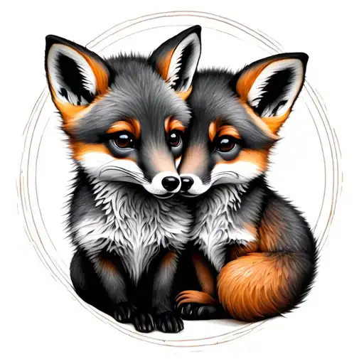 Two Baby Foxes Cuddling Together