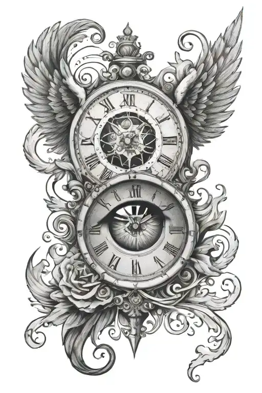 Sky With God On Top And A Clock And An Eye Surrounded