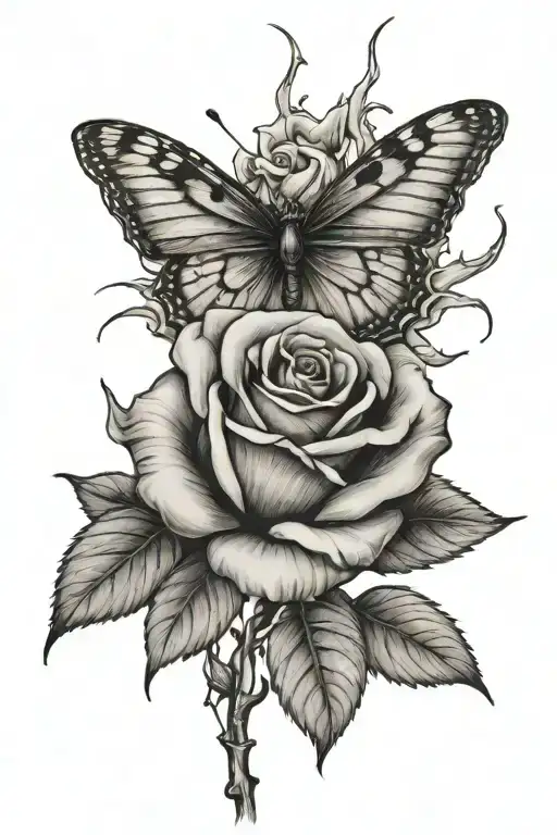 Withered Rose With Butterfly