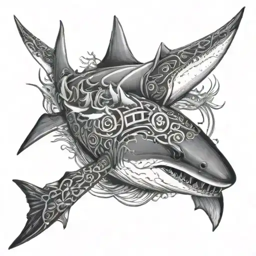 Tribal Great White Shark Hammerhead Shark Sea Turtle Underwater Scuba