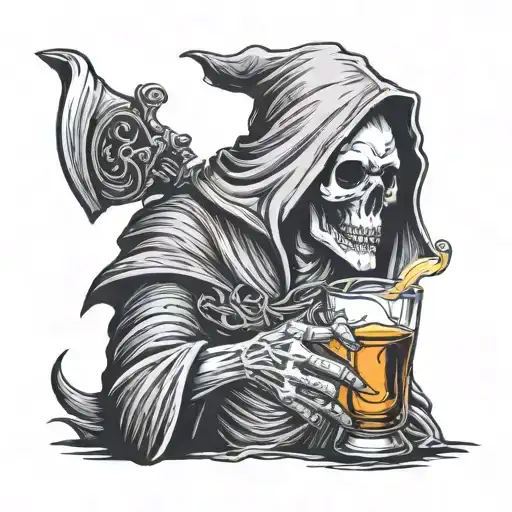 Grim Reaper Drinking Whisky Bottle