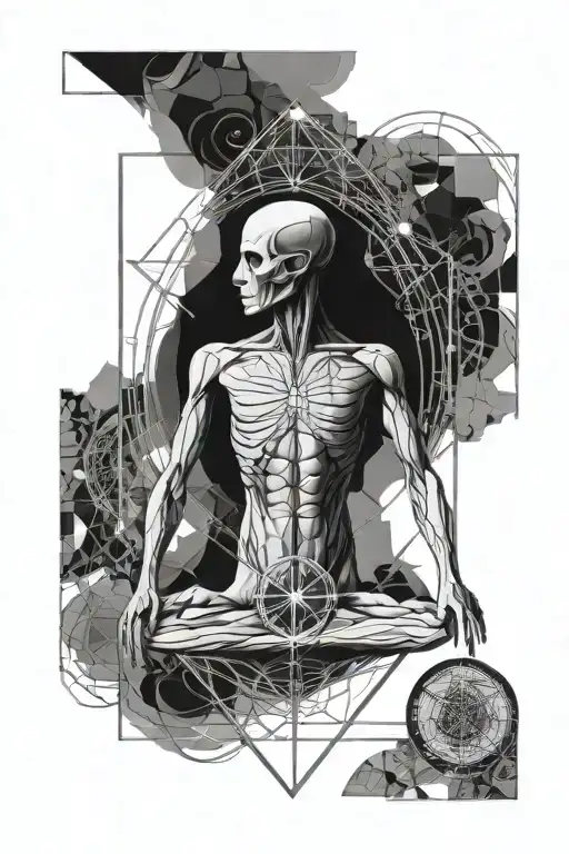 Geometric Grey Alien Sacred Geometry Vitruvian Man