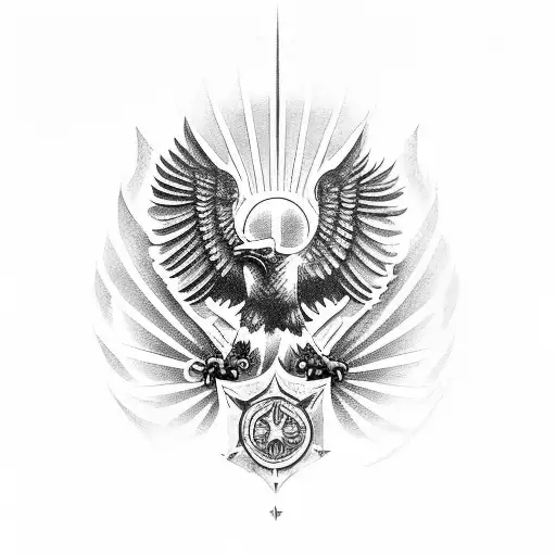 Military Eagle Carrying A Shield With Christian Symbols