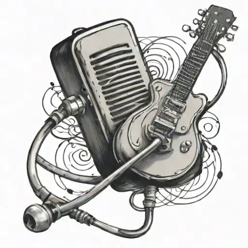 A Detailed Tattoo Of A Stethoscope Morphing Into A Guitar Neck