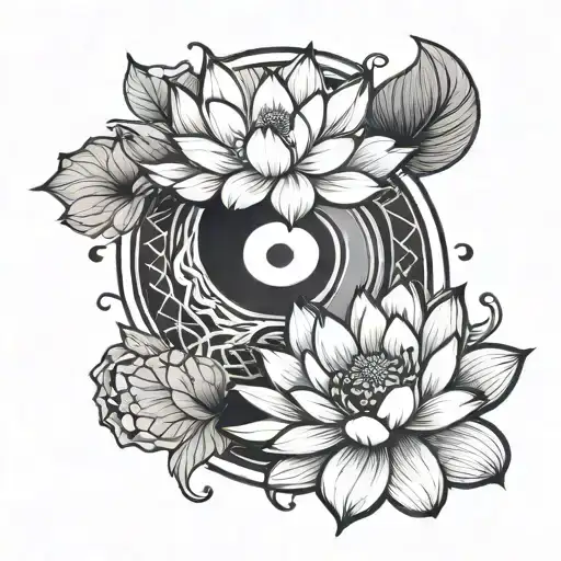 White Lotus Flower With Yin Yang Symbol Incorporated