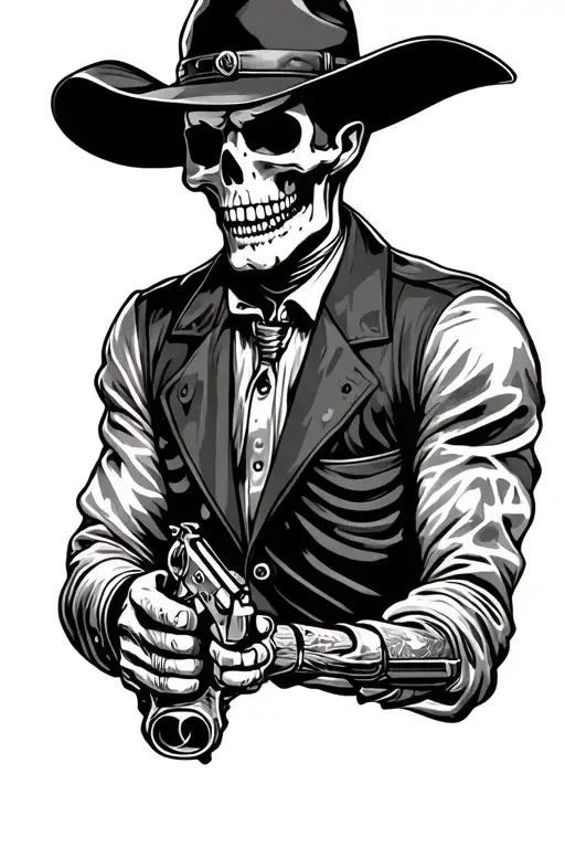 Skeleton Cowboy Gunslinger Holding Revolver