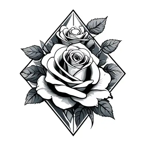 Roses And A Diamond Shaped Line Outlining
