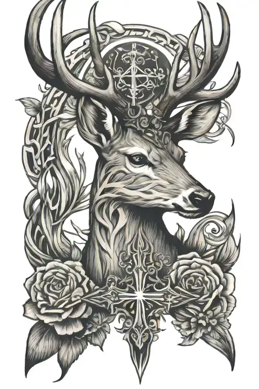 Cross With Deer Head And Fish