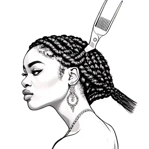 Black Women With Braids Comb Brush Scissors
