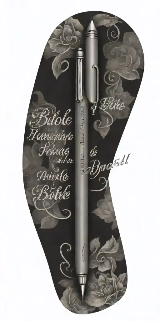 A Quote From The Bible Integrated Into A Design Of A Pen Writing On Paper