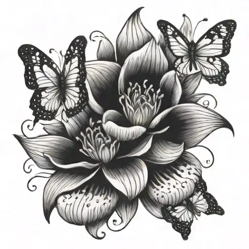 Larkspur And Water Lily With Butterfly