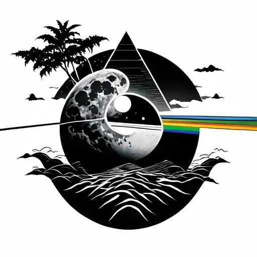 Dark Side Of The Moon Minimalistic Fine Line Tatto With Vietnamese Theme