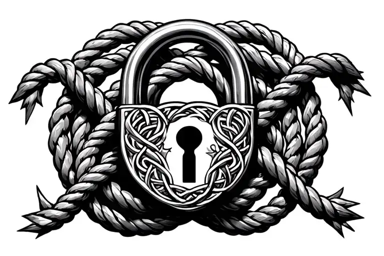 Celtic Lock Intertwined With Knotted Rope Tied