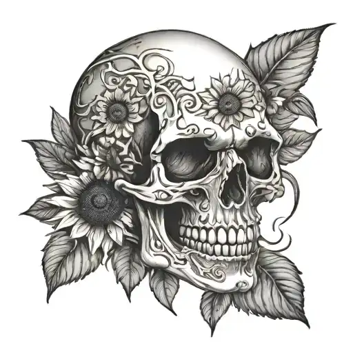Skull With Sunflowers For Eyes