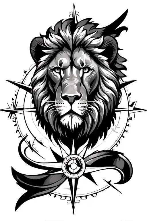 Lion Face And Compass Rose Surrounded