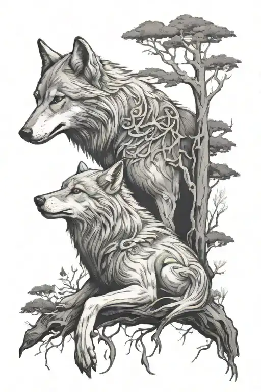 Valkerie And Wolf In The Woods