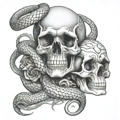 Pretty Skull And Snake Tatt