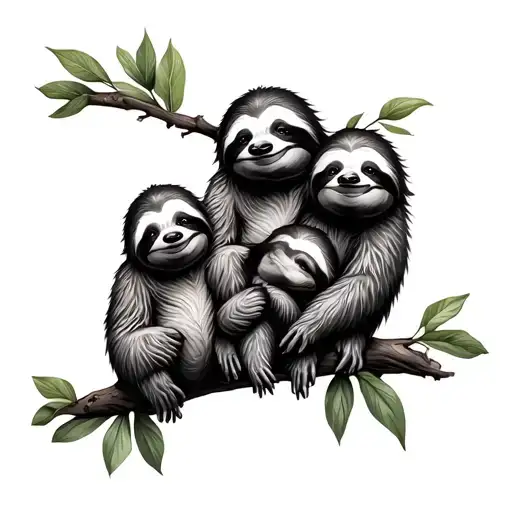 Sloth And 3 Baby Sloth