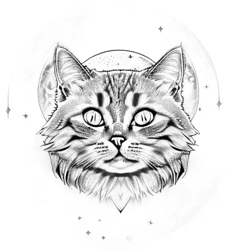 Cat Crystals Moon Stars Galaxy