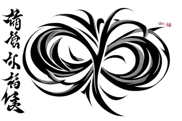 Infiniti Symbol Intertwined With Tribal Symbols And Japanese Symbols For Love
