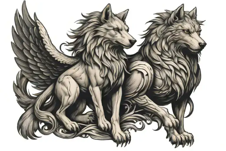 Griffin And Wolf Surrounded