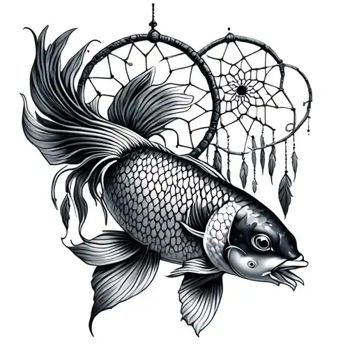 Koi Fish And Dream Catcher Entangled