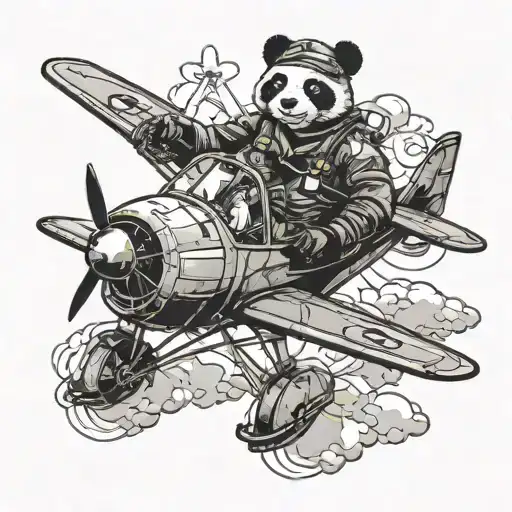 A Pilot Flying A Plane With A Panda Co-pilot In A Black-grey Style