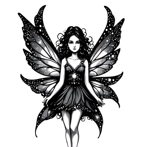 Sticker Style Fairy With Wings And Sparkles Feminity Dot Spirituality