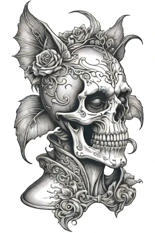 Vampirewomen Hawe Skull Head In Hends And Liking His Head