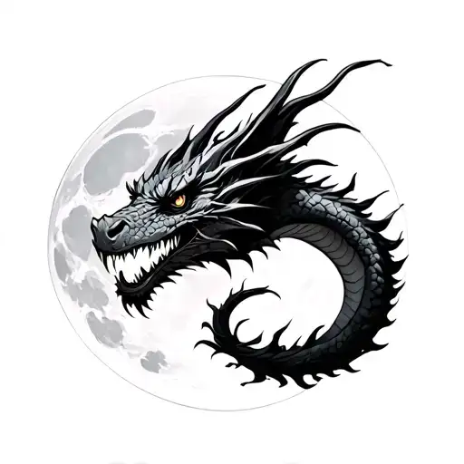 Dragon On The Background Of The Moon