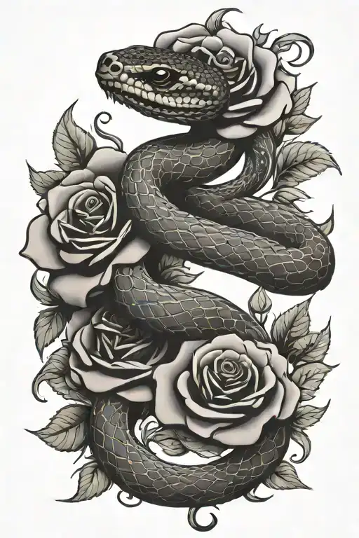 Snake Enveloped In Roses